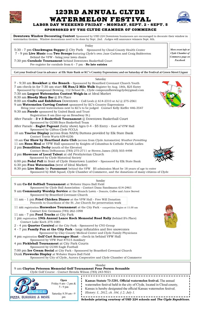 123rd Annual Clyde Watermelon Festival Cloud County Tourism